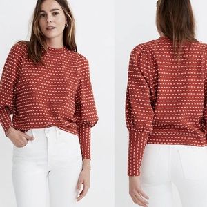 Madewell Puff-Sleeve Mockneck Top in Bow-Tie Jacquard Size XS